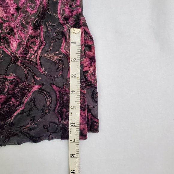 Vintage Women Size Med Petite Purple Velvet Floral Semi Sheer Long Sleeve Blouse - Picture 11 of 13